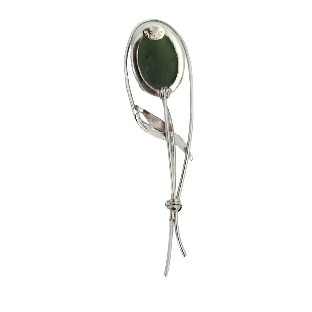 Sterling Silver Jade Flower Leaf Open Brooch Pin, M302